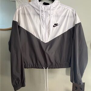 Nike Cropped Windrunner Windbreaker Jacket : White & Gray Size S